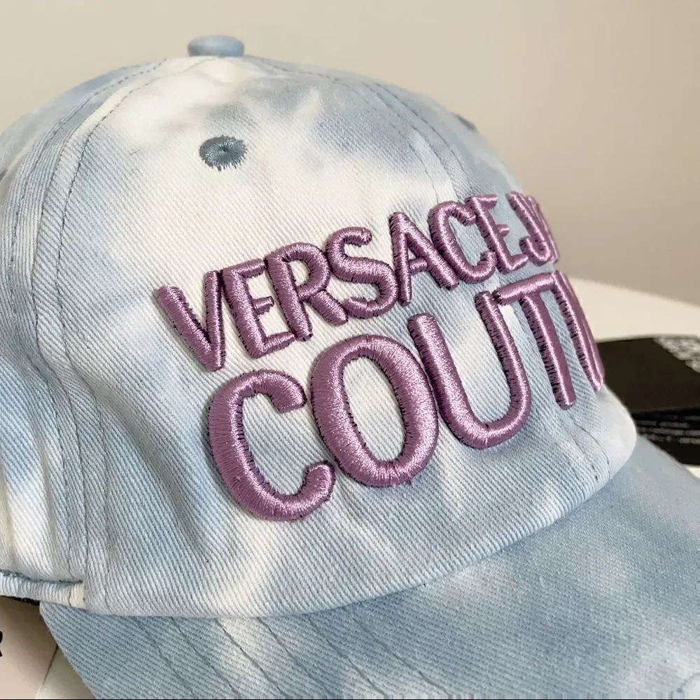 ⭕️ VERSACE JEANS Cap Hat Logo Designer Tie-dye Blue White Purple Denim